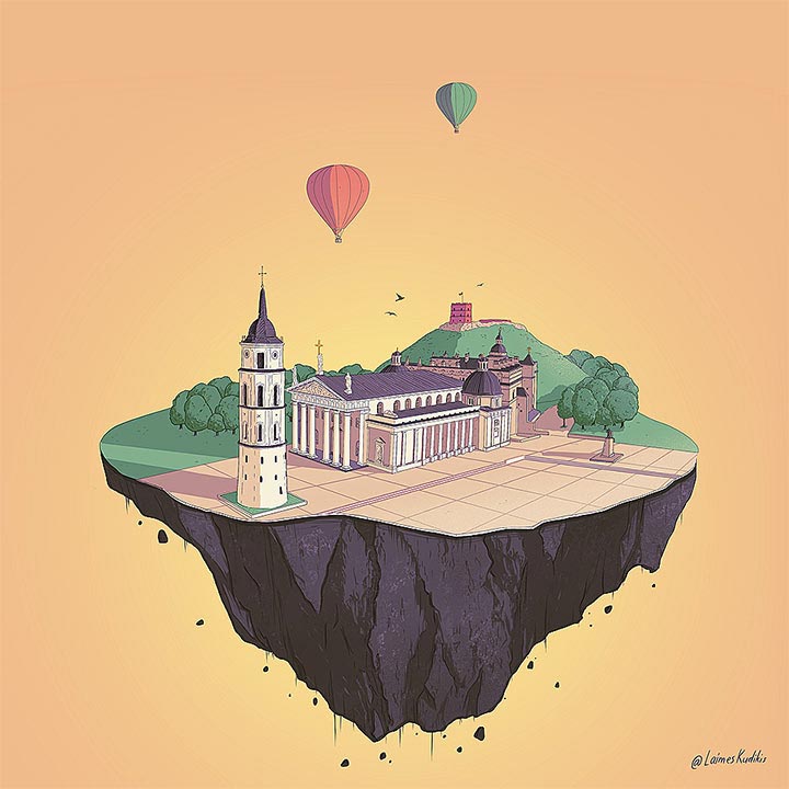 Detailed illustration of Vilnius Cathedral Square, created for practice.